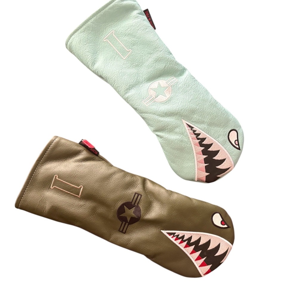 Rose & Fire Warhawk Leather Golf Driver Headcovers Set Olive Green & Mint 2pc